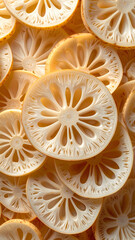 Fresh white lotus root slices background texture pattern