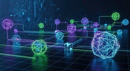 Vibrant neon network connections in futuristic digital landscape