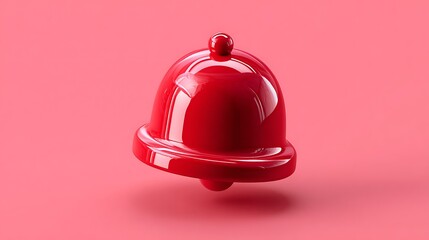 A glossy, red bell levitates against a soft pink backdrop, representing notifications or alerts