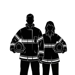 Firefighter and woman in uniform standing Isolated On Transparent Background.