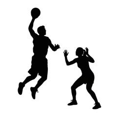 Silhouette of basketball players in action Isolated On Transparent Background.