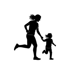 Woman and child running together outside Isolated On Transparent Background.