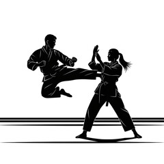 Martial arts kickboxing training session Isolated On Transparent Background.