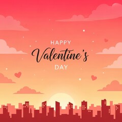 Fototapeta premium Valentines Day Cityscape Sunset Romance Celebration Greeting
