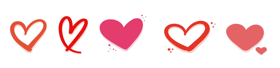Red hand drawn heart shape doodle collection isolated on transparent background for design
