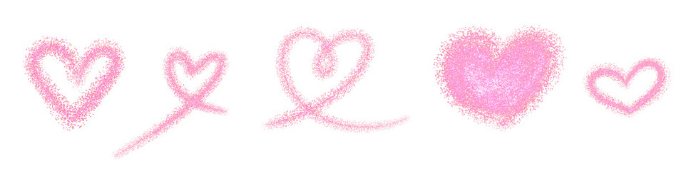 Pink glitter heart doodle collection with spray texture isolated on transparent background for design