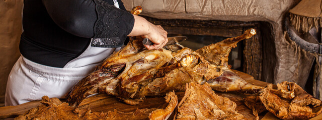 Traditional Whole Lamb Carving After Rustic Roasting