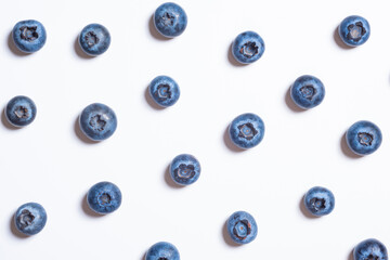 Blueberries on a white background, top view