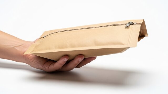 Hand holding brown paper bag