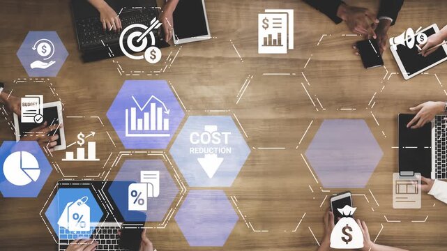 Cost reduction and cost saving through digital transformation, business cost optimization, operational cost reduction, financial savings, and resource efficiency strategy for business success. Funnel