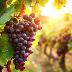 Close Up Of Grapes In Vineyard Sunlight