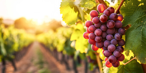 Vineyard Grapes With Warm Sunset Light