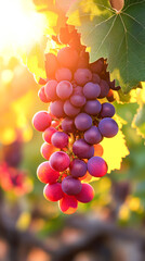 Sunlit Vineyard Grape Cluster Close Up