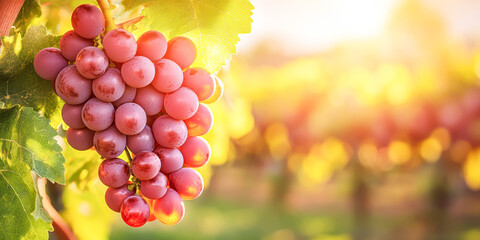 Vineyard Grapes At Sunset With Copy Space