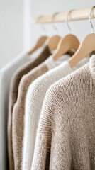 Minimal Knit Sweaters On Wooden Clothing Rack