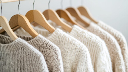 Soft Knit Sweaters Hanging In Minimal Wardrobe
