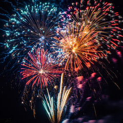New Year Fireworks Exploding In Night Sky