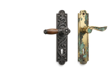 Two door handles new and old as access and choice. Space for text.