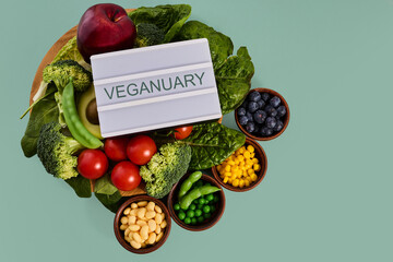 Veganuary light box with fresh plant-based food