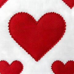heart made of red fabric over white 