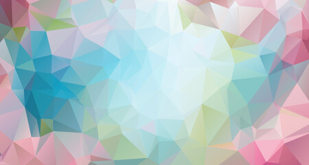Spring colors vector background with abstract polygonal shapes. Soft pastel background features pink blue and green tones. Geometric mosaic pattern creates modern composition. Low poly triangulation 