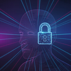 Futuristic Face Scan with Data Protection Lock