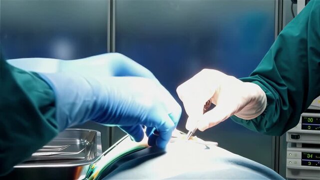 Close-up of an experienced surgeon's work