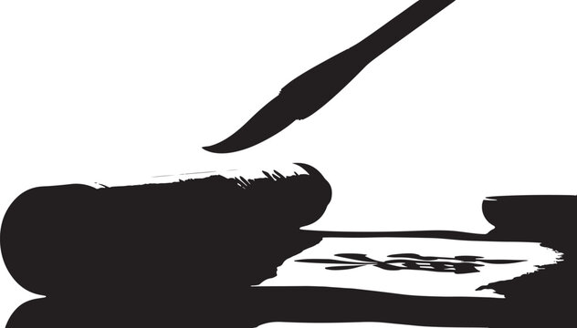 Abstract bison head with a feather dramatic black and white silhouette