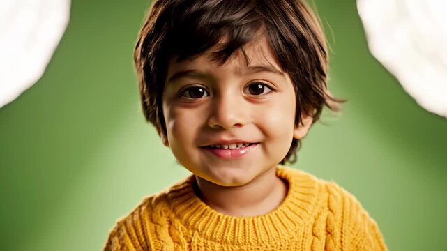 Smiling Young Child in Yellow Knit Sweater Portrait.