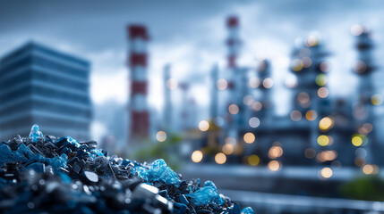 Waste recycling factory visualization display processing facility operation environmental infrastructure representation sustainability plant scene material recovery activity