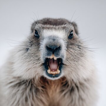 marmot showing its teeth up close