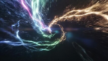 Electric energy streams swirling through dark space in neon trails. - Powered by Adobe