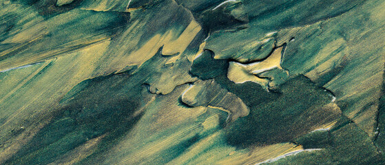 Abstract Textured Background with Deep Green and Metallic Gold Paint Brushstrokes
