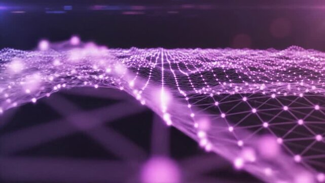 Futuristic purple grid network glowing lights.