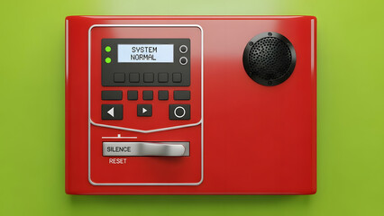 Red Safety Control Panel Displaying System Normal Status Ready - Generated AI.