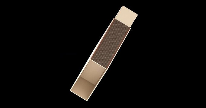 Open matchbox rotation animation seamlessly loopable. 3D rendering isolated on transparent background