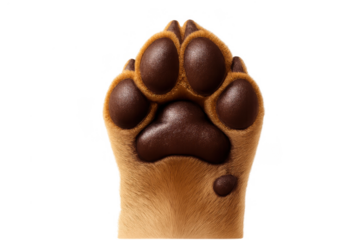 Dog paw showing cute brown pads, offering a friendly high-five gesture on transparent background
