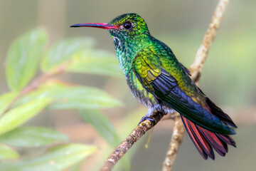 Costa Rica, Alajuela Province. Rufous-tailed hummingbird (Amazilia tzacatl), magnificent &ldquo;emerald&rdquo; bird with chestnut-brown tail is often found in open, non-forested areas and the edges of forest