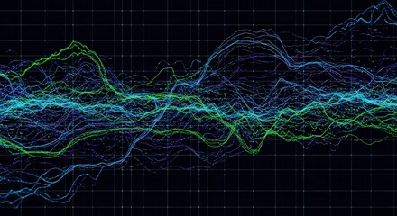 Vibrant multicolored data visualization on dark grid background