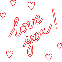 Holiday lettering card, line art calligraphy letters, Happy Valentines romantic greeting quote 