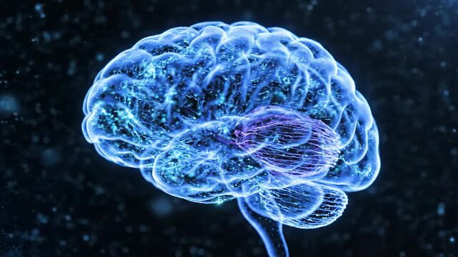 Animated Brain Anatomy Visualization Revealing Neural Activity From Multiple Angles.
