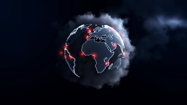 This captivating video features a 3D representation of Earth, highlighting global connections with glowing nodes. It emphasizes the intricate web of communication, technology, and interdependence amon