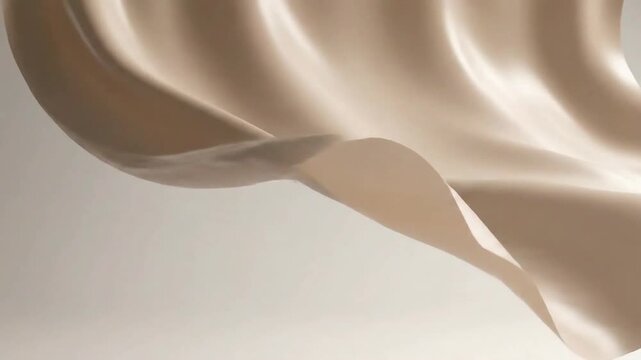 3d animation, levitating beige film isolated on neutral background. Minimalist concept. Delicate elastic translucent cloth VIDEO 