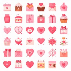 set of pink hearts and gifts 