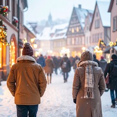 couple walking in the winter city