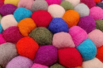 Vibrant Multicolored Felted Wool Balls Texture