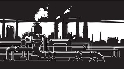 Obraz premium Industrial pipes and machinery operating in a factory setting with smoke emissions