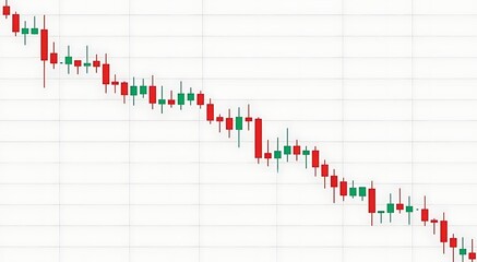Financial market chart showing a downward trend in stock prices or cryptocurrency values with red and green candlesticks against a white background