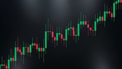 Financial market trading graph with rising price trend displayed using Japanese candlesticks on a dark background