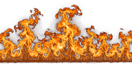 Vibrant orange flames burning against a transparent background isolated on transparent background, high quality cutout image